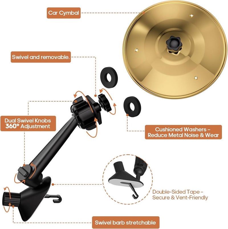 husslean Car Cymbal Air Vent, Mini Drum Cymbal for Car Vent Decoration, Funny Car Symbol Drum Air Vent Ornament, Small Crash Cymbal Accessory Suitable for All Vehicles (Gold) - Image 4